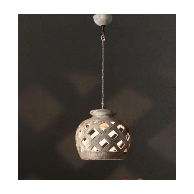 SOSPENSIONE A LANTERNA RUSTICA IN TERRACOTTA INTAGLIATA PRODOTTA A MANO IN ITALIA IMAS - Cristalensi Shop Online