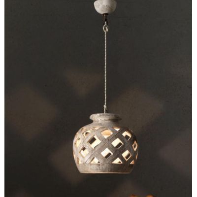 SOSPENSIONE A LANTERNA RUSTICA IN TERRACOTTA INTAGLIATA PRODOTTA A MANO IN ITALIA IMAS - Cristalensi Shop Online