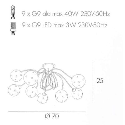 SUPER BALL PLAFONIERA IN METALLO CROMATO 9 LUCI DIAMETRO 88 CM Top Light Illuminazione - Cristalensi Shop Online