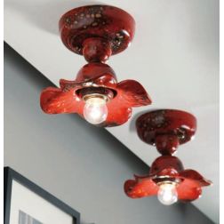 PLAFONIERA RUSTICA FORMA A FIORE IN CERAMICA DECORATA A MANO MADE IN ITALY DELLA IMAS IMAS - Cristalensi Shop Online