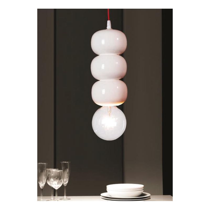 SOSPENSIONE SINGOLA PICCOLA CON 3 SFERE IN CERAMICA BIANCO LUCIDO MADE IN ITALY DELLA IMAS IMAS - Cristalensi Shop Online