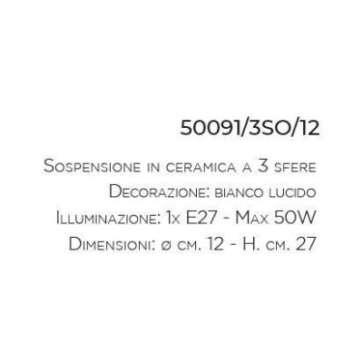 SOSPENSIONE SINGOLA PICCOLA CON 3 SFERE IN CERAMICA BIANCO LUCIDO MADE IN ITALY DELLA IMAS IMAS - Cristalensi Shop Online