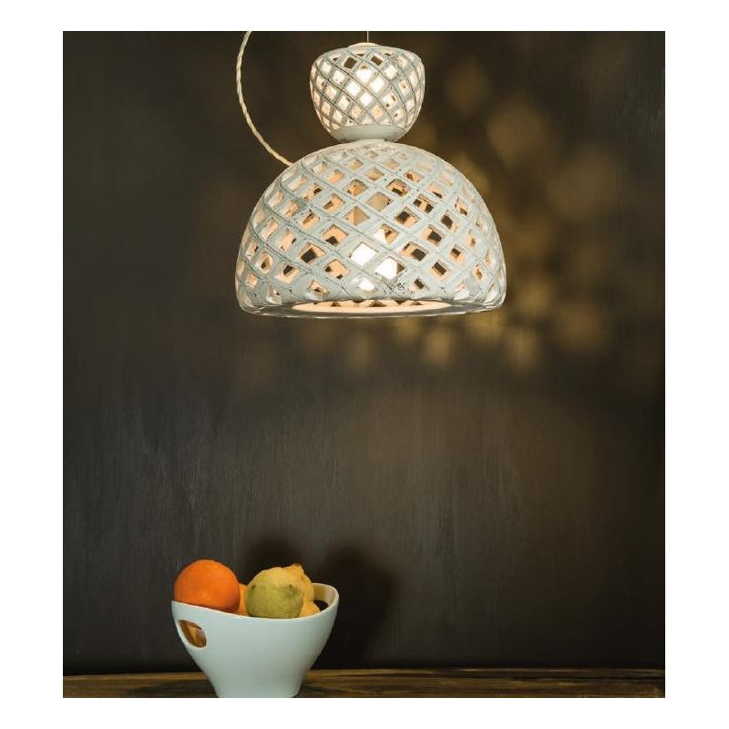 SOSPENSIONE A 2 LUCI STILE VINTAGE IN CERAMICA INTAGLIATA PRODOTTA IN ITALIA DALLA IMAS IMAS - Cristalensi Shop Online