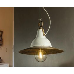SOSPENSIONE CON CAMPANA IN TERRACOTTA E PIATTO IN OTTONE VINTAGE MADE IN ITALY DELLA IMAS IMAS - Cristalensi Shop Online