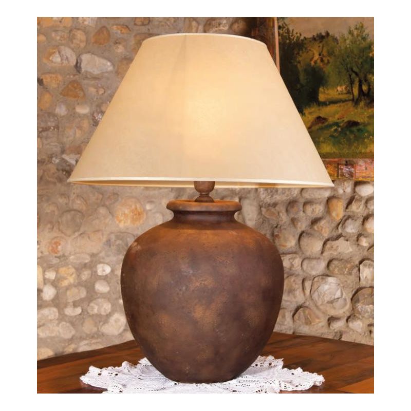 LAMPADA DA TAVOLO STILE RUSTICO CON BASE IN TERRACOTTA E PARALUME MADE IN ITALY DELLA IMAS IMAS - Cristalensi Shop Online
