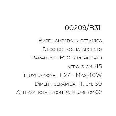 LAMPADA DA TAVOLO IN TERRACOTTA FOGLIA ARGENTO CON PARALUME IN TESSUTO MADE IN ITALY DELLA IMAS IMAS - Cristalensi Shop Online