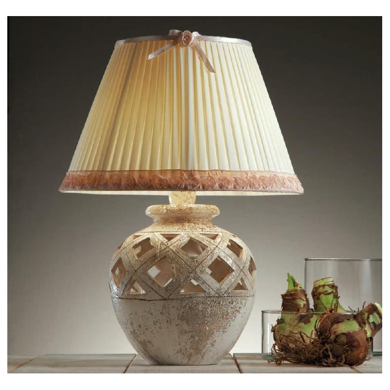 LAMPADA DA TAVOLO IN TERRACOTTA INTAGLIATA DECORATA A MANO CON PARALUME PRODOTTA IN ITALIA IMAS - Cristalensi Shop Online