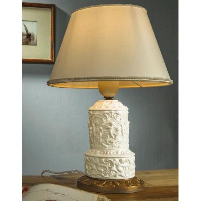LAMPADA DA TAVOLO IN TERRACOTTA CON DECORI A RILIEVO E CON PARALUME MADE IN ITALY IMAS - Cristalensi Shop Online