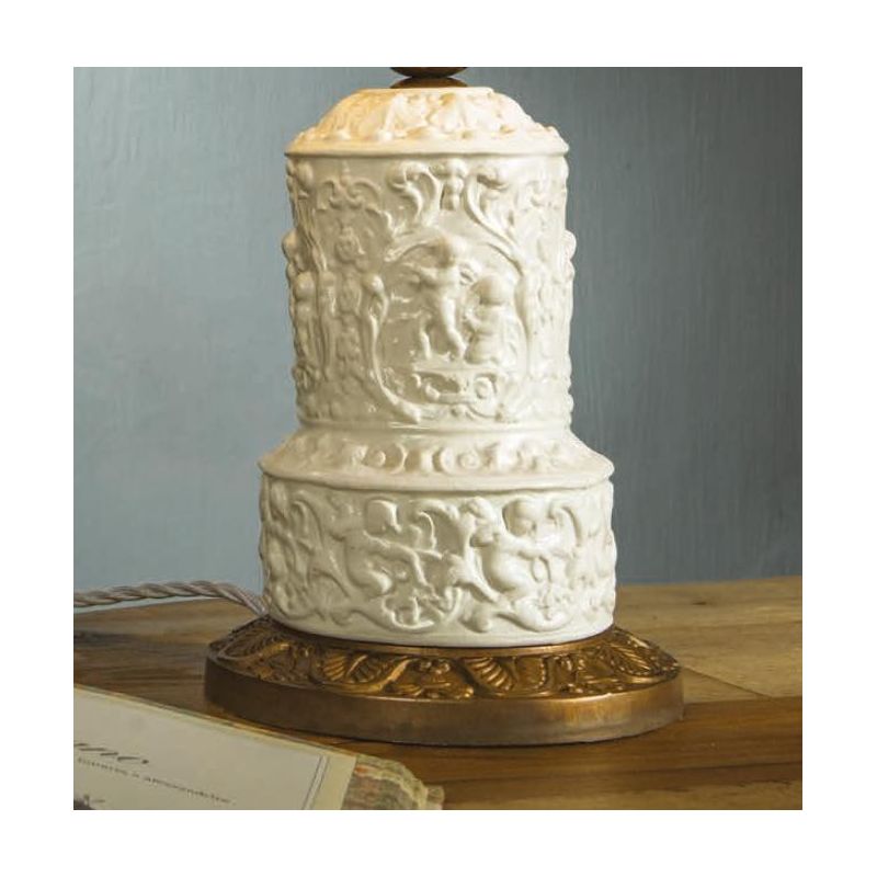 LAMPADA DA TAVOLO IN TERRACOTTA CON DECORI A RILIEVO E CON PARALUME MADE IN ITALY IMAS - Cristalensi Shop Online