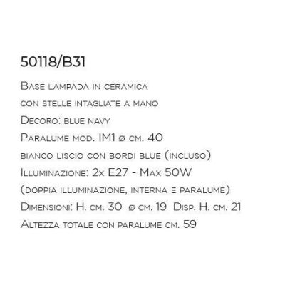 LAMPADA DA TAVOLO IN CERAMICA CON STELLINE TRAFORATE CON PARALUME MADE IN ITALY IMAS - Cristalensi Shop Online