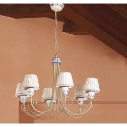 LAMPADARIO RUSTICO A 6 LUCI AVORIO CON DETTAGLI IN CERAMICA CON PARALUMI PRODOTTO IN ITALIA IMAS - Cristalensi Shop Online 2