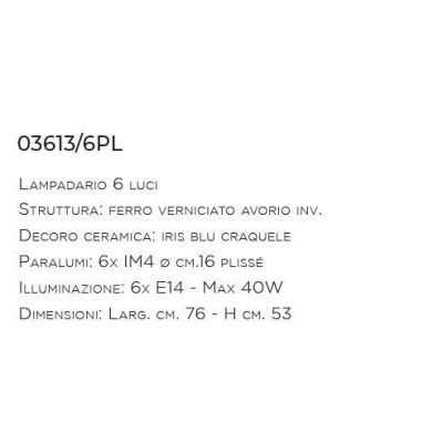 LAMPADARIO RUSTICO A 6 LUCI AVORIO CON DETTAGLI IN CERAMICA CON PARALUMI PRODOTTO IN ITALIA IMAS - Cristalensi Shop Online