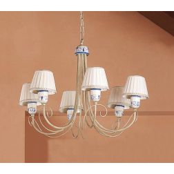 LAMPADARIO RUSTICO A 6 LUCI AVORIO CON DETTAGLI IN CERAMICA CON PARALUMI PRODOTTO IN ITALIA IMAS - Cristalensi Shop Online