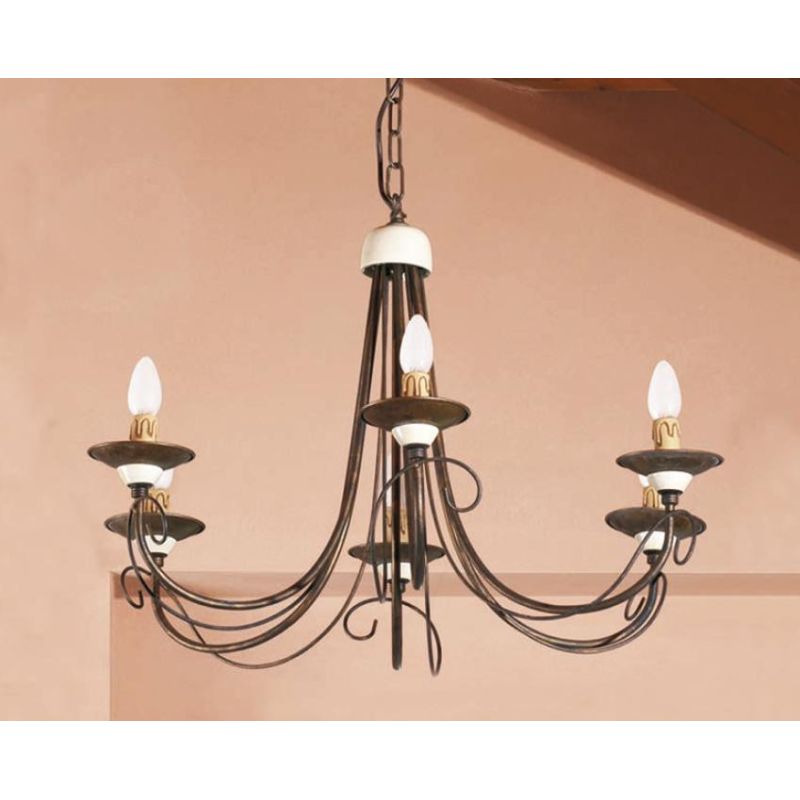 LAMPADARIO 6 LUCI RUSTICO IN FERRO FORGIATO A MANO PRODOTTO IN ITALIA DALLA IMAS IMAS - Cristalensi Shop Online