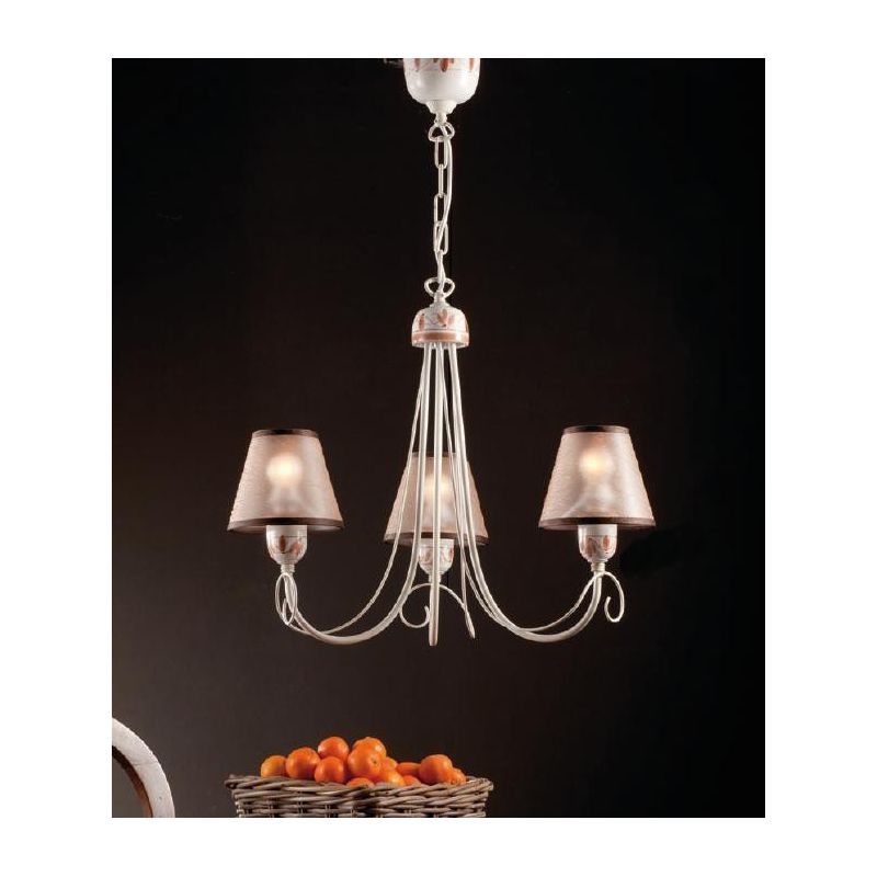 LAMPADARIO 3 LUCI RUSTICO IN FERRO FORGIATO A MANO CON PARALUMI PRODOTTO IN ITALIA DALLA IMAS IMAS - Cristalensi Shop Online