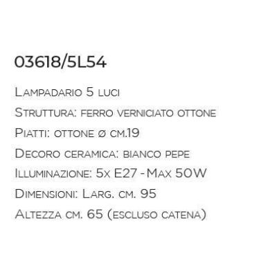 LAMPADARIO 5 LUCI RUSTICO IN FERRO FORGIATO A MANO CON PIATTI IN OTTONE MADE IN ITALY DELLA IMAS IMAS - Cristalensi Shop Online