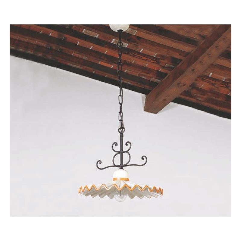 SOSPENSIONE RUSTICA IN TERRACOTTA DECORATA E FERRO FORGIATO A MANO MADE IN ITALY DELLA IMAS IMAS - Cristalensi Shop Online