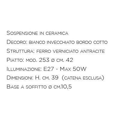 SOSPENSIONE RUSTICA IN TERRACOTTA DECORATA E FERRO FORGIATO A MANO MADE IN ITALY DELLA IMAS IMAS - Cristalensi Shop Online