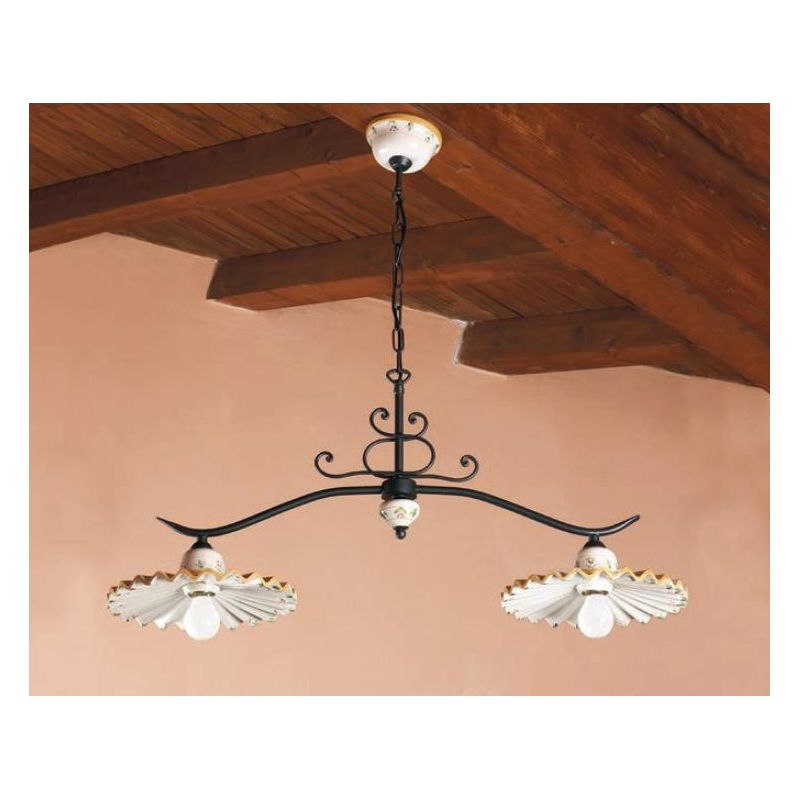 BILANCIERE 2 LUCI STILE RUSTICO IN TERRACOTTA DECORATA E FERRO FORGIATO A MANO MADE IN ITALY IMAS - Cristalensi Shop Online