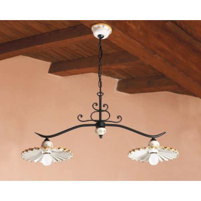 BILANCIERE 2 LUCI STILE RUSTICO IN TERRACOTTA DECORATA E FERRO FORGIATO A MANO MADE IN ITALY IMAS - Cristalensi Shop Online
