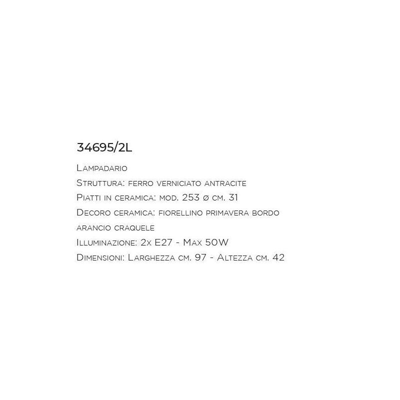 BILANCIERE 2 LUCI STILE RUSTICO IN TERRACOTTA DECORATA E FERRO FORGIATO A MANO MADE IN ITALY IMAS - Cristalensi Shop Online