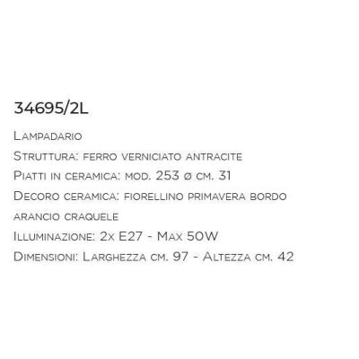 BILANCIERE 2 LUCI STILE RUSTICO IN TERRACOTTA DECORATA E FERRO FORGIATO A MANO MADE IN ITALY IMAS - Cristalensi Shop Online