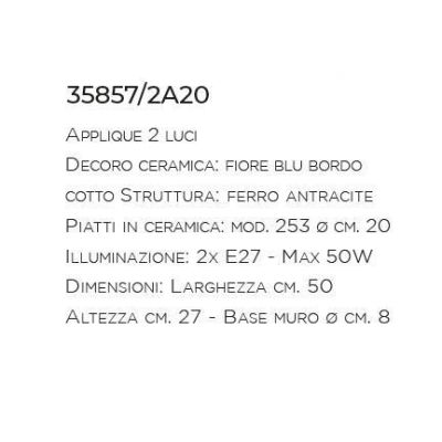APPLIQUE 2 LUCI IN TERRACOTTA DECORATA CON SNODO STILE RUSTICO MADE IN ITALY DELLA IMAS IMAS - Cristalensi Shop Online