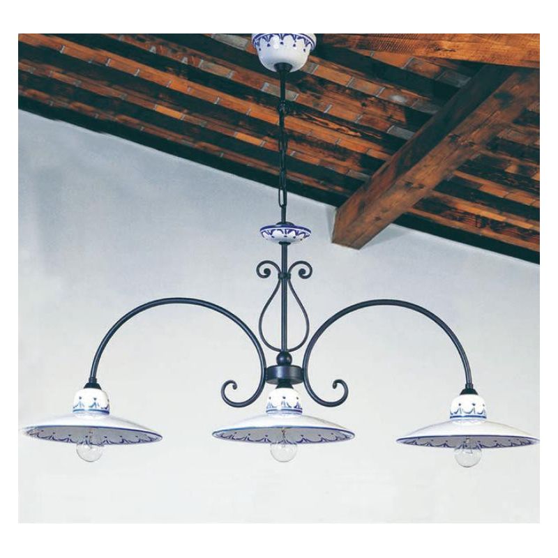 LAMPADARIO BILANCIA 3 LUCI RUSTICO IN TERRACOTTA DECORATA A MANO MADE IN ITALY DELLA IMAS IMAS - Cristalensi Shop Online