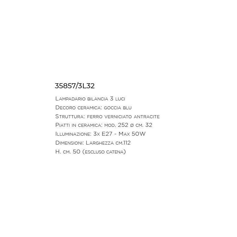 LAMPADARIO BILANCIA 3 LUCI RUSTICO IN TERRACOTTA DECORATA A MANO MADE IN ITALY DELLA IMAS IMAS - Cristalensi Shop Online