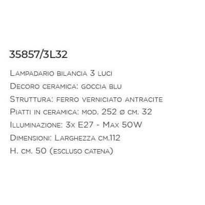 LAMPADARIO BILANCIA 3 LUCI RUSTICO IN TERRACOTTA DECORATA A MANO MADE IN ITALY DELLA IMAS IMAS - Cristalensi Shop Online