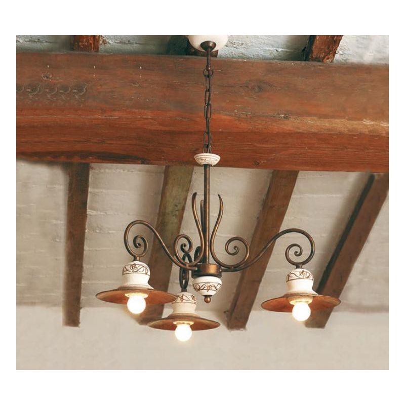 SOSPENSIONE A 3 LUCI IN STILE RUSTICO IN FERRO FORGIATO A MANO IN ITALIA DALLA IMAS IMAS - Cristalensi Shop Online