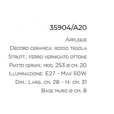 APPLIQUE RUSTICA IN TERRACOTTA E FERRO FORGIATO A MANO IN ITALIA CON SNODO DELLA IMAS IMAS - Cristalensi Shop Online