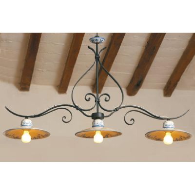 LAMPADARIO A BILANCIERE A 3 LUCI RUSTICO IN TERRACOTTA E FERRO FORGIATO A MANO MADE IN ITALY IMAS - Cristalensi Shop Online