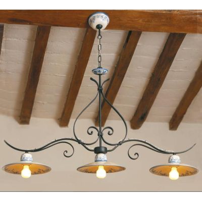 LAMPADARIO A BILANCIERE A 3 LUCI RUSTICO IN TERRACOTTA E FERRO FORGIATO A MANO MADE IN ITALY IMAS - Cristalensi Shop Online