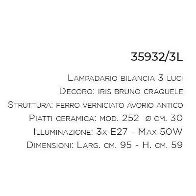 BILANCIERE A 3 LUCI IN TERRACOTTA DECORATA A MANO DELLA IMAS MADE IN ITALY IMAS - Cristalensi Shop Online