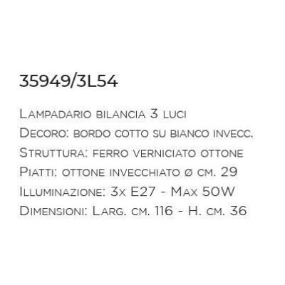 BILANCIERE A 3 LUCI IN FERRO BATTUTO E PIATTI IN OTTONE DELLA IMAS MADE IN ITALY IMAS - Cristalensi Shop Online