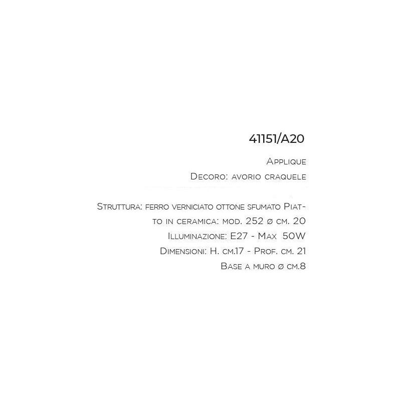 APPLIQUE IN STILE RUSTICO CON PIATTO IN TERRACOTTA INTAGLIATA PRODOTTO IN ITALIA DALLA IMAS IMAS - Cristalensi Shop Online