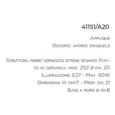 APPLIQUE IN STILE RUSTICO CON PIATTO IN TERRACOTTA INTAGLIATA PRODOTTO IN ITALIA DALLA IMAS IMAS - Cristalensi Shop Online