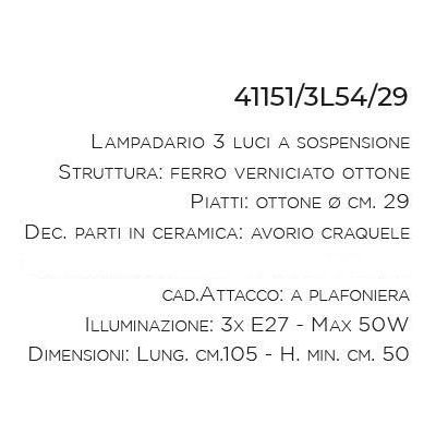 SOSPENSIONE AD ARCO A 3 LUCI IN FERRO BATTUTO CON PIATTI IN OTTONE DELLA IMAS MADE IN ITALY IMAS - Cristalensi Shop Online