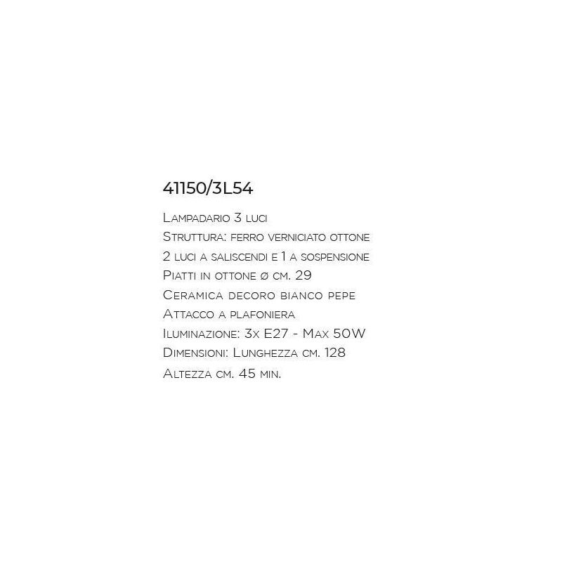 LAMPADARIO SALISCENDI 3 LUCI IN FERRO BATTUTO CON PIATTI IN OTTONE DELLA IMAS MADE IN ITALY IMAS - Cristalensi Shop Online