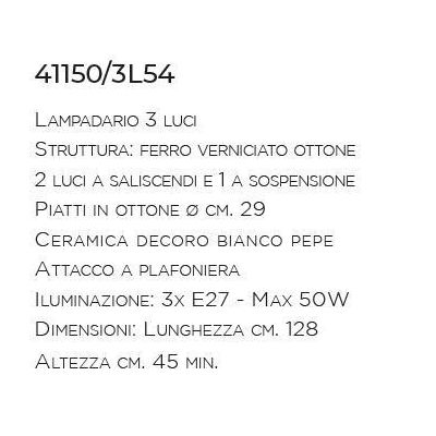 LAMPADARIO SALISCENDI 3 LUCI IN FERRO BATTUTO CON PIATTI IN OTTONE DELLA IMAS MADE IN ITALY IMAS - Cristalensi Shop Online