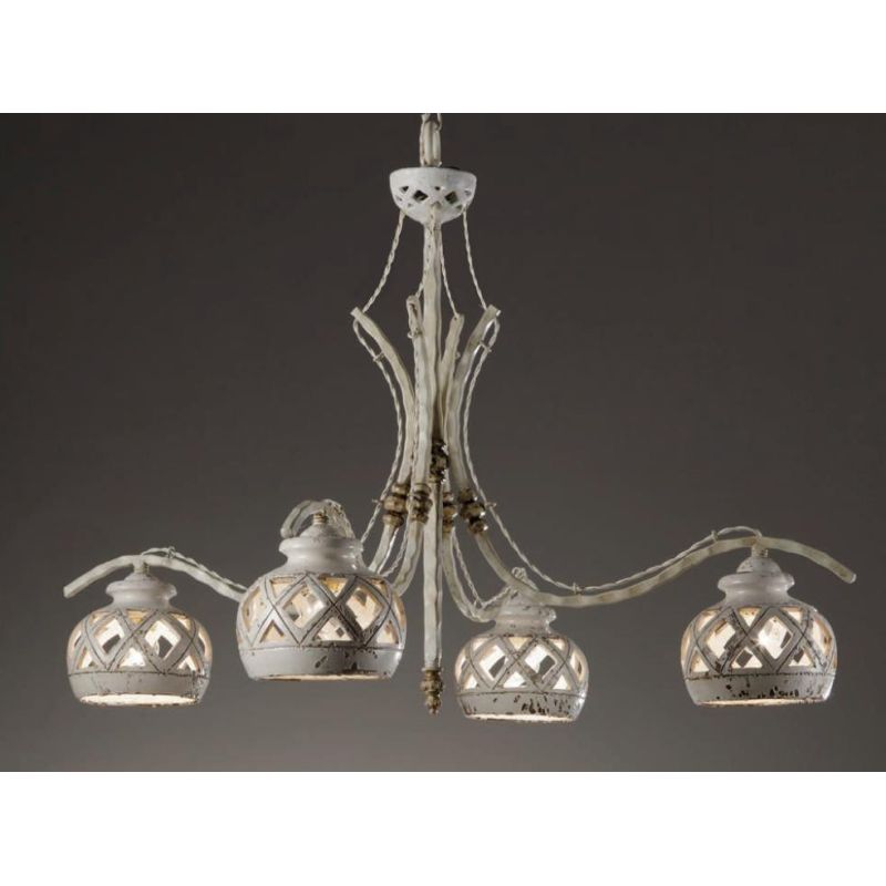 LAMPADARIO 4 LUCI IN TERRACOTTA INTAGLIATA E DECORATA A MANO MADE IN ITALY DELLA IMAS IMAS - Cristalensi Shop Online