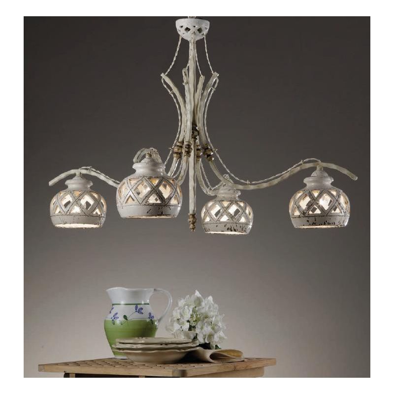 LAMPADARIO 4 LUCI IN TERRACOTTA INTAGLIATA E DECORATA A MANO MADE IN ITALY DELLA IMAS IMAS - Cristalensi Shop Online