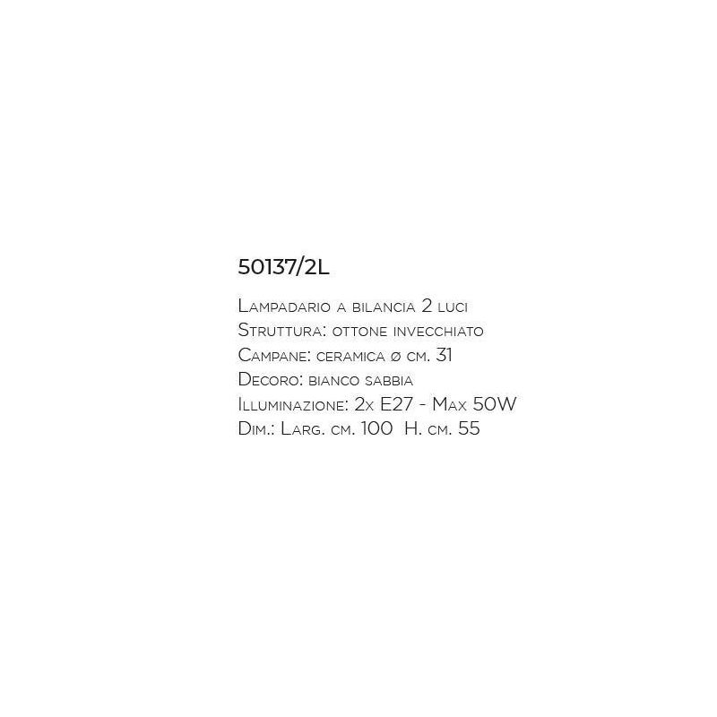 BILANCIERE 2 LUCI IN OTTONE CON CAMPANE IN TERRACOTTA DECORATA A MANO MADE IN ITALY DELLA IMAS IMAS - Cristalensi Shop Online