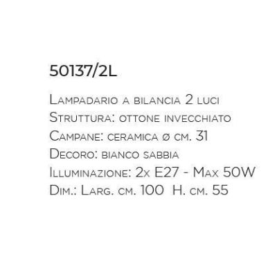 BILANCIERE 2 LUCI IN OTTONE CON CAMPANE IN TERRACOTTA DECORATA A MANO MADE IN ITALY DELLA IMAS IMAS - Cristalensi Shop Online