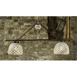 BILANCIERE 2 LUCI IN OTTONE INVECCHIATO CON CAMPANE TRAFORATE IN TERRACOTTA MADE IN ITALY DELLA IMAS IMAS - Cristalensi Shop Onl