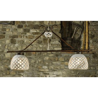 BILANCIERE 2 LUCI IN OTTONE INVECCHIATO CON CAMPANE TRAFORATE IN TERRACOTTA MADE IN ITALY DELLA IMAS IMAS - Cristalensi Shop Onl