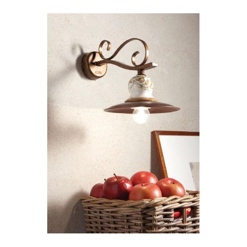APPLIQUE CON PIATTO IN OTTONE E TERRACOTTA IN STILE RUSTICO PRODOTTO IN ITALIA DALLA IMAS IMAS - Cristalensi Shop Online