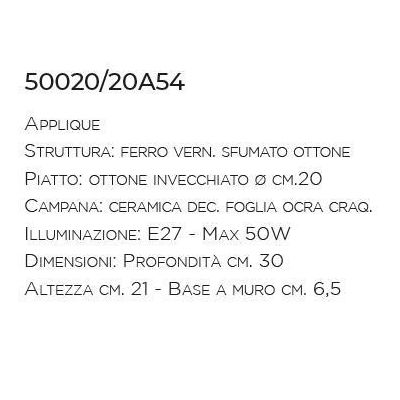 APPLIQUE CON PIATTO IN OTTONE E TERRACOTTA IN STILE RUSTICO PRODOTTO IN ITALIA DALLA IMAS IMAS - Cristalensi Shop Online