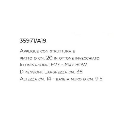 LAMPADA DA PARETE IN OTTONE INVECCHIATO PIATTO D20 PRODOTTO IN ITALIA DALLA IMAS IMAS - Cristalensi Shop Online
